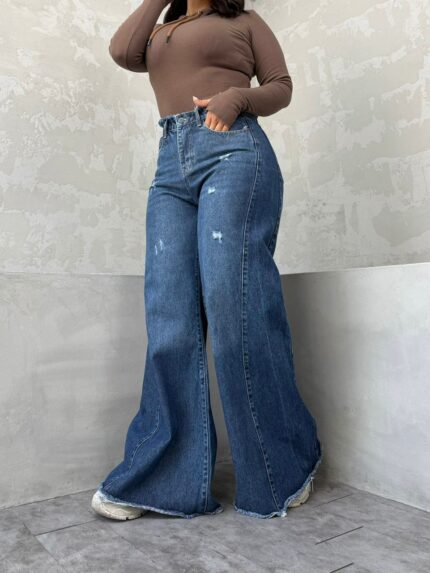 شلوار شافل آبی تیره سایز بزرگ کد ۴۱۱۳