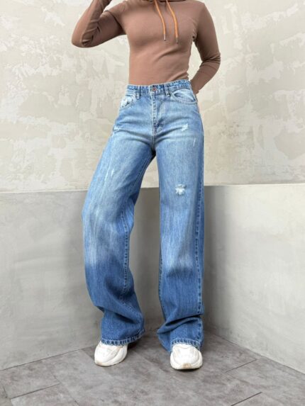 شلوار نیم بگ آبی وسط کد محصول : ۴۱۴۸